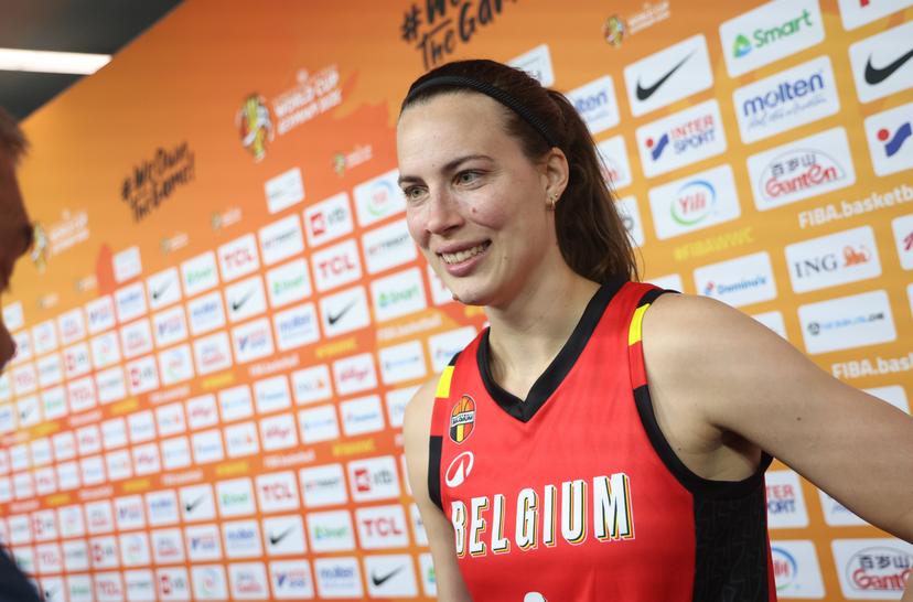 Belgium's Antonia Delaere talks to the press after a training session of Belgian national basketball team Belgian Cats, in Berlin, Germany on Thursday 3 September 2026. The FIBA Women's Basketball World Cup take place in Germany from 4 to 23 September 2026. BELGA PHOTO VIRGINIE LEFOUR