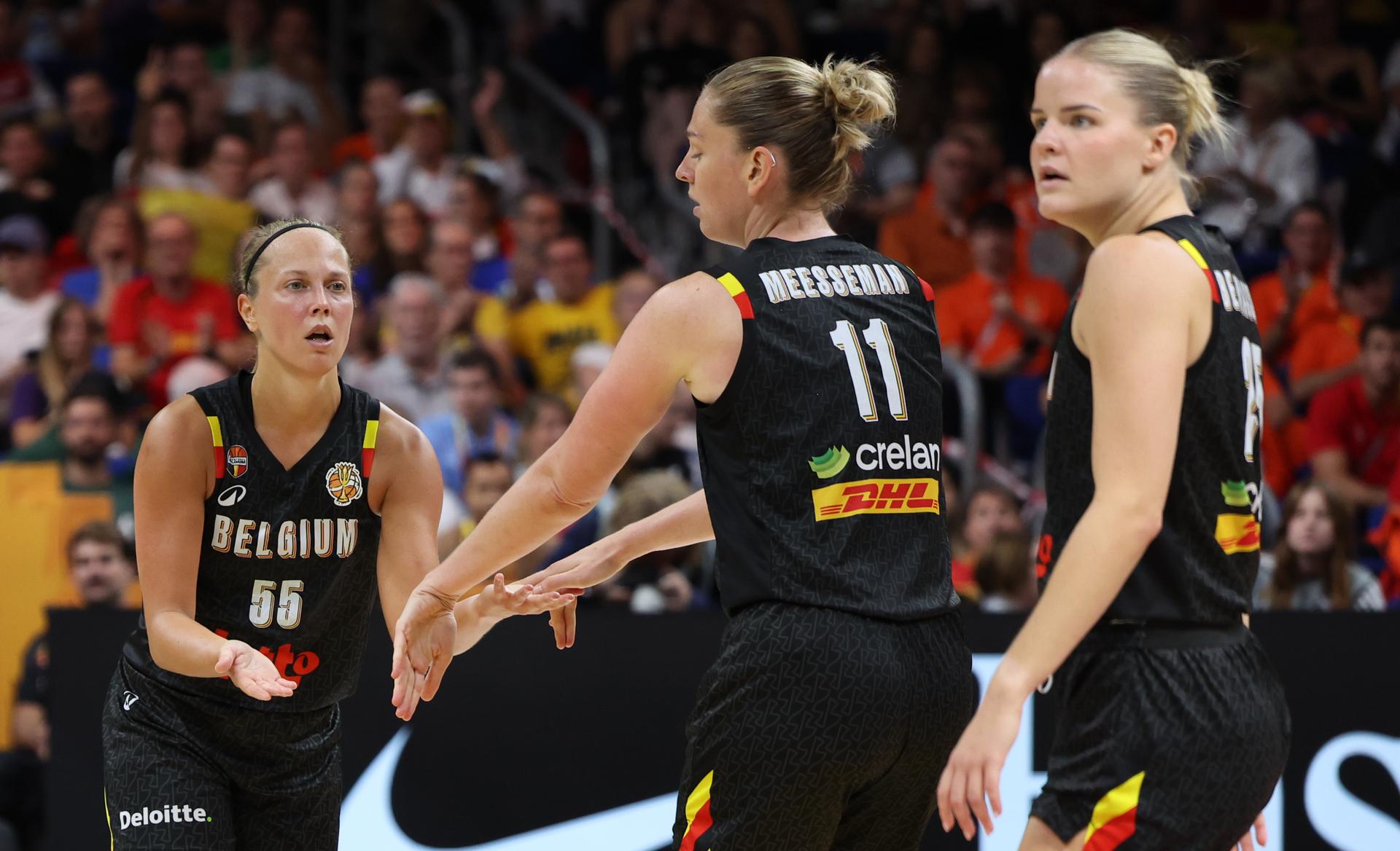Belgium's Julie Allemand celebrates during a game between Belgian national basketball team Belgian Cats and Puerto Rico,  game 2 of the group phase at the FIBA Women's Basketball World Cup, on Sunday 6 September 2026, in Berlin, Germany. The FIBA Women's Basketball World Cup takes place in Berlin from 4 to 23 September 2026. BELGA PHOTO VIRGINIE LEFOUR