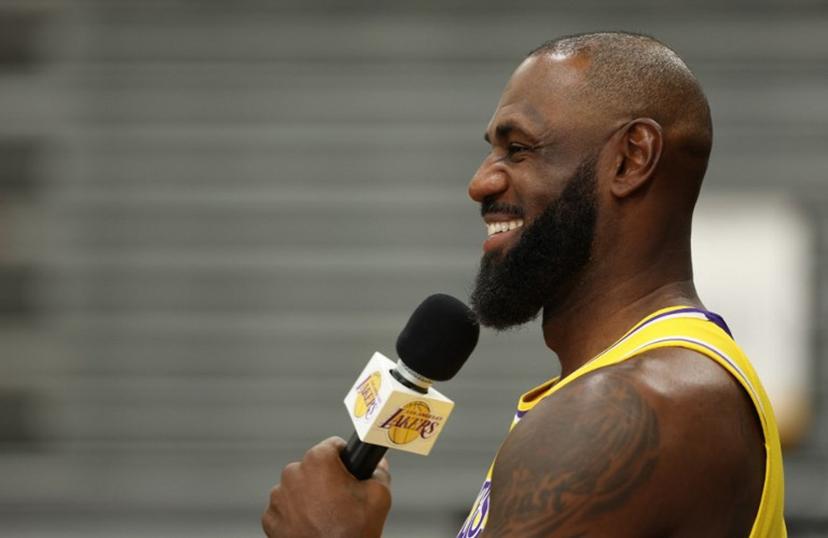 US basketball player LeBron James speaks to reporters during the Los Angeles Lakers media day at UCLA Health Training Center El Segundo, California on September 29, 2025.  Patrick T. Fallon / AFP