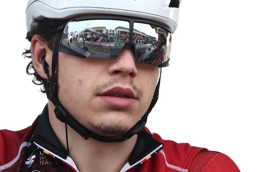 Lotto Intermarché's Belgian rider Arnaud De Lie arrives at the start of the 123rd edition of the Paris-Roubaix one-day classic cycling race, 258.3 km between Compiègne and Roubaix, northern France, on April 12, 2026.   Anne-Christine POUJOULAT / AFP