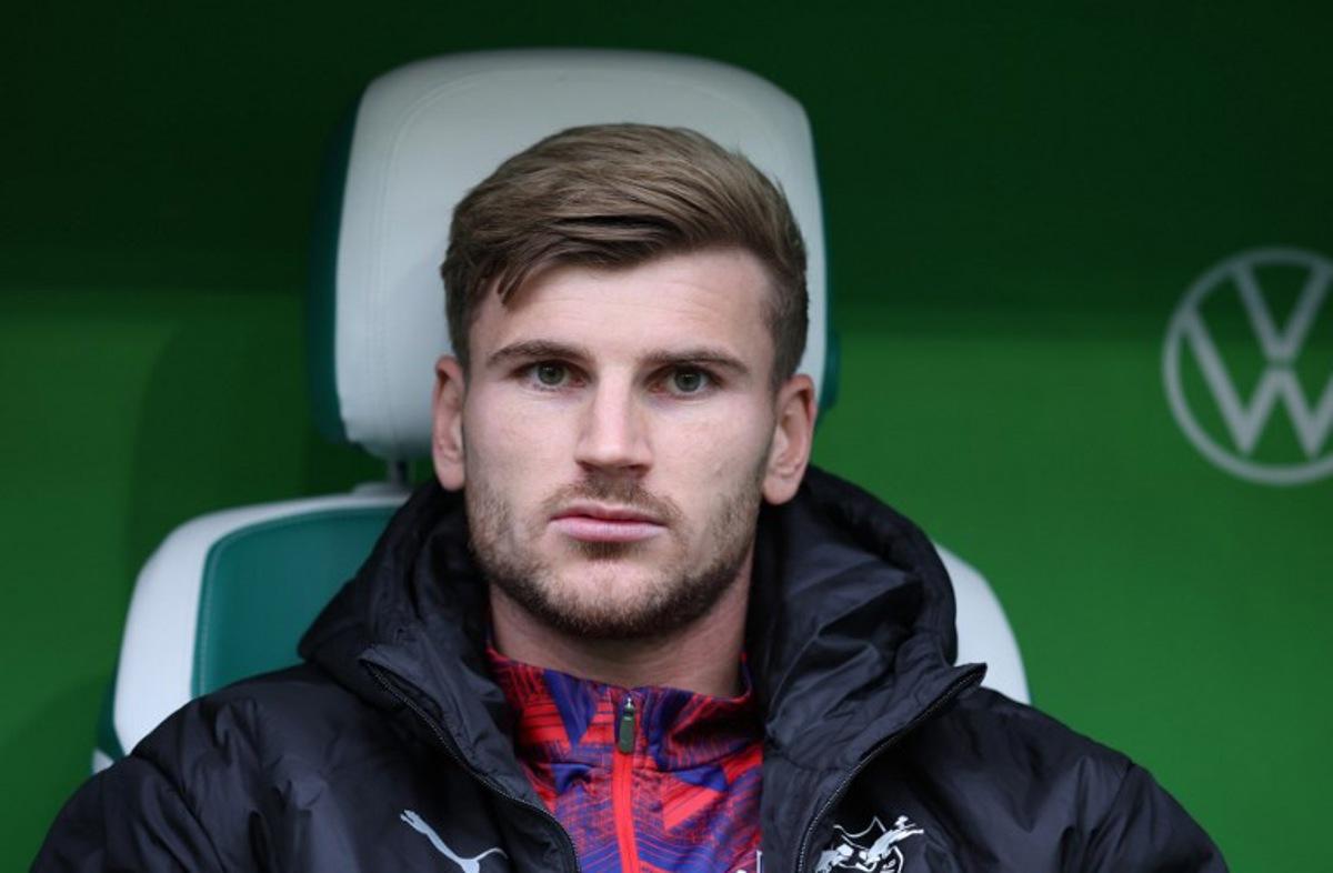 Leipzig's German forward #36 Timo Werner sits on the bench prior to the German first division Bundesliga football match between VfL Wolfsburg and RB Leipzig in Wolfsburg, northern Germany on September 27, 2025.  Ronny HARTMANN / AFP