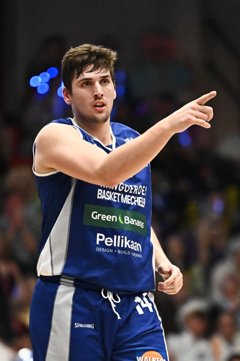 Mechelen Jonas Foerts pictured during a basketball match between Okapi Aalst and Kangoeroes Mechelen, Saturday 01 March 2025 in Aalst, on day 24 of the 'BNXT League' Belgian and Dutch first division basket championships. BELGA PHOTO MAARTEN STRAETEMANS