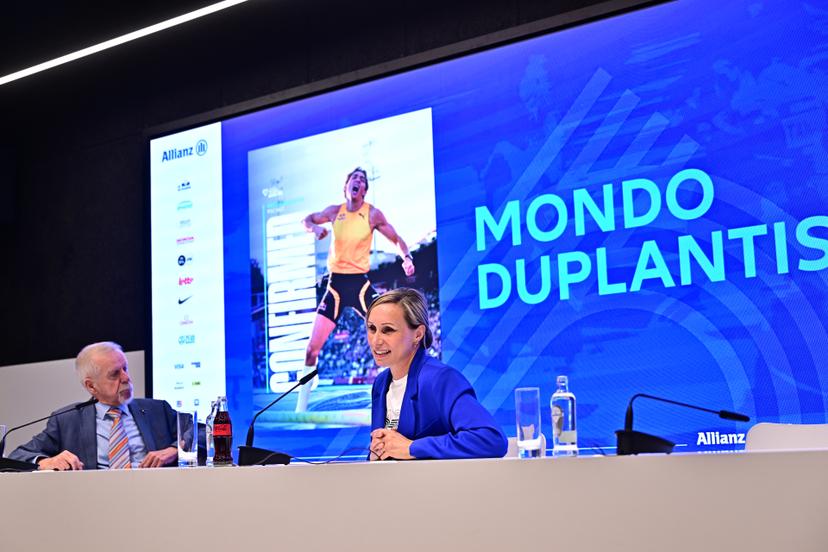 Wilfried Meert, organizer of the Memorial Van Damme meeting and Memorial Van Damme meeting director Kim Gevaert pictured during a press conference on the 50th edition of the Memorial Van Damme athletics event in Brussels, Wednesday 06 May 2026. The 2026 Allianz Memorial Van Damme Diamond League meeting takes place on 04 and 05 September 2026. BELGA PHOTO DIRK WAEM