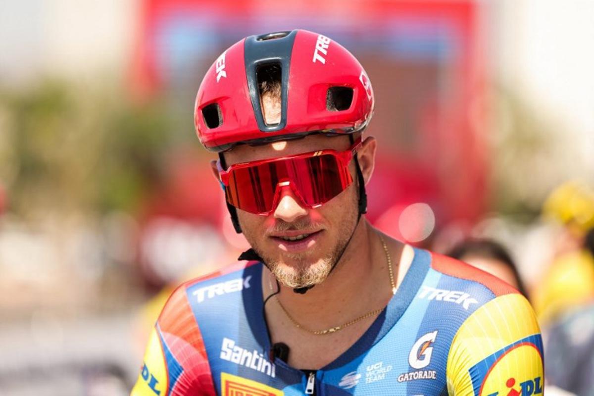 Lidl-Trek's Italian rider Jonathan Milan gets ready for the fourth stage of the UAE Tour cycling event in al-Fujairah on February 19, 2026.  Fadel SENNA / AFP
