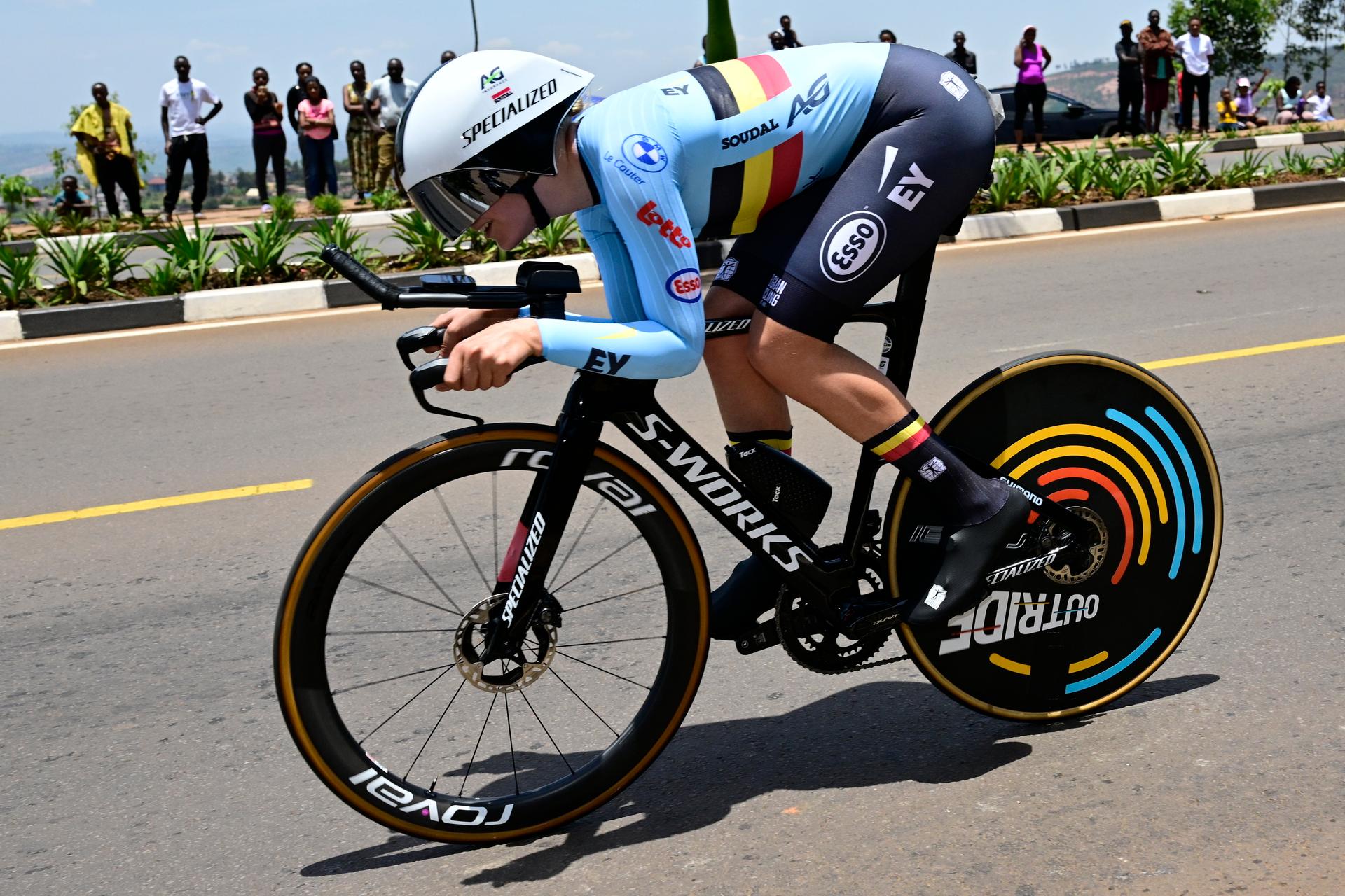 Belgian Marthe Goossens pictured in action during the Women Elite Individual Time Trial race (31,2km) at the road world championships, in Kigali, Rwanda, Sunday 21 September 2025. The 2025 UCI Road World Championships take place from 21 to 28 September in Kigali, Rwanda. BELGA PHOTO DIRK WAEM
