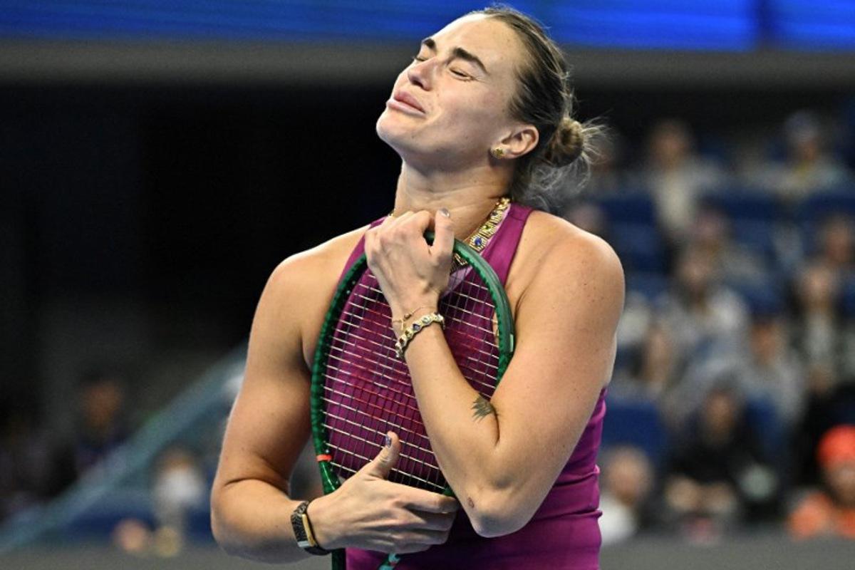 Belarus' Aryna Sabalenka reacts during her women's singles match against Mexico's Renata Zarazua at the China Open tennis tournament in Beijing on October 2, 2026.   Pedro PARDO / AFP