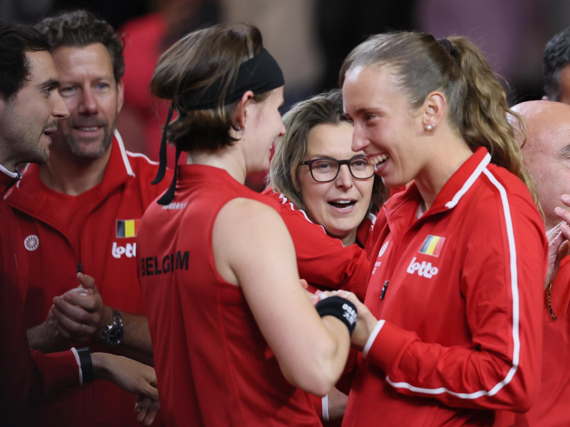 Belgian Greet Minnen pictured during the fourth game between Belgian Minnen and US' Jovic on the second day of the qualifiers of the Billie Jean King Cup tennis between Belgium and the USA, in Oostende, Belgium, on . The meeting takes place on 10 and 11th April. PHOTO BENOIT DOPPAGNE