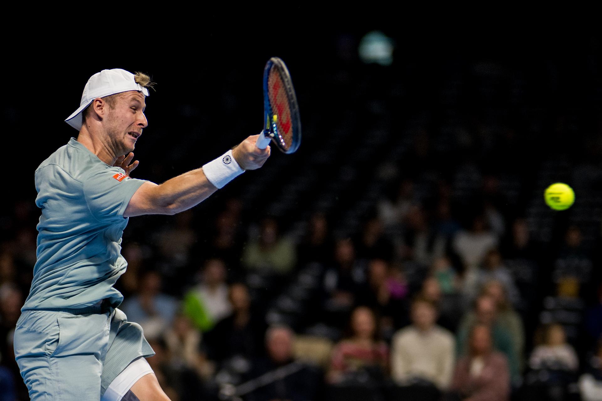 Belgian Gauthier Onclin pictured in action during the European Open ATP tennis tournament in Brussels, on Sunday 12 October 2025. This year's edition of the tournament is taking place from 12 to 19 October 2025. BELGA PHOTO JASPER JACOBS