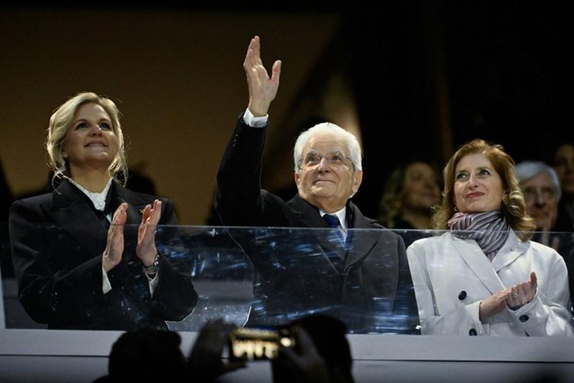 (From L) President of the International Olympic Committee (IOC) Kirsty Coventry, Italy's President Sergio Mattarella and his daughter Laura Mattarella attend the opening ceremony of the Milano Cortina 2026 Winter Olympic Games at the San Siro stadium in Milan, northern Italy, on February 6, 2026.  WANG Zhao / AFP