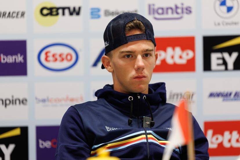 Belgian Thibau Nys pictured during a press conference ahead of the UEC Cyclocross European championships, Friday 07 November 2025, Middelkerke. The European cyclocross championships take place on 8 and 9 November. BELGA PHOTO KURT DESPLENTER