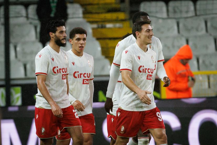 Standard's players celebrate after scoring during a soccer match between Cercle Brugge and Standard de Liege, Saturday 06 December 2025 in Brugge, on day 17 of the 2025-2026 'Jupiler Pro League' first division of the Belgian championship. BELGA PHOTO KURT DESPLENTER