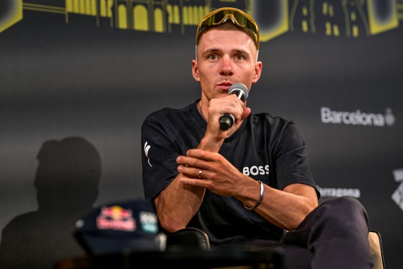 Belgian Remco Evenepoel of Red Bull-BORA-hansgrohe pictured during a press conference ahead of the 2026 Tour de France cycling race, Thursday 02 July 2026, in Barcelona, Spain. The 113th edition of the Tour de France starts on Saturday 4 July in Barcelona, Spain, and will finish in Paris, France on the 26th of July. BELGA PHOTO DAVID PINTENS