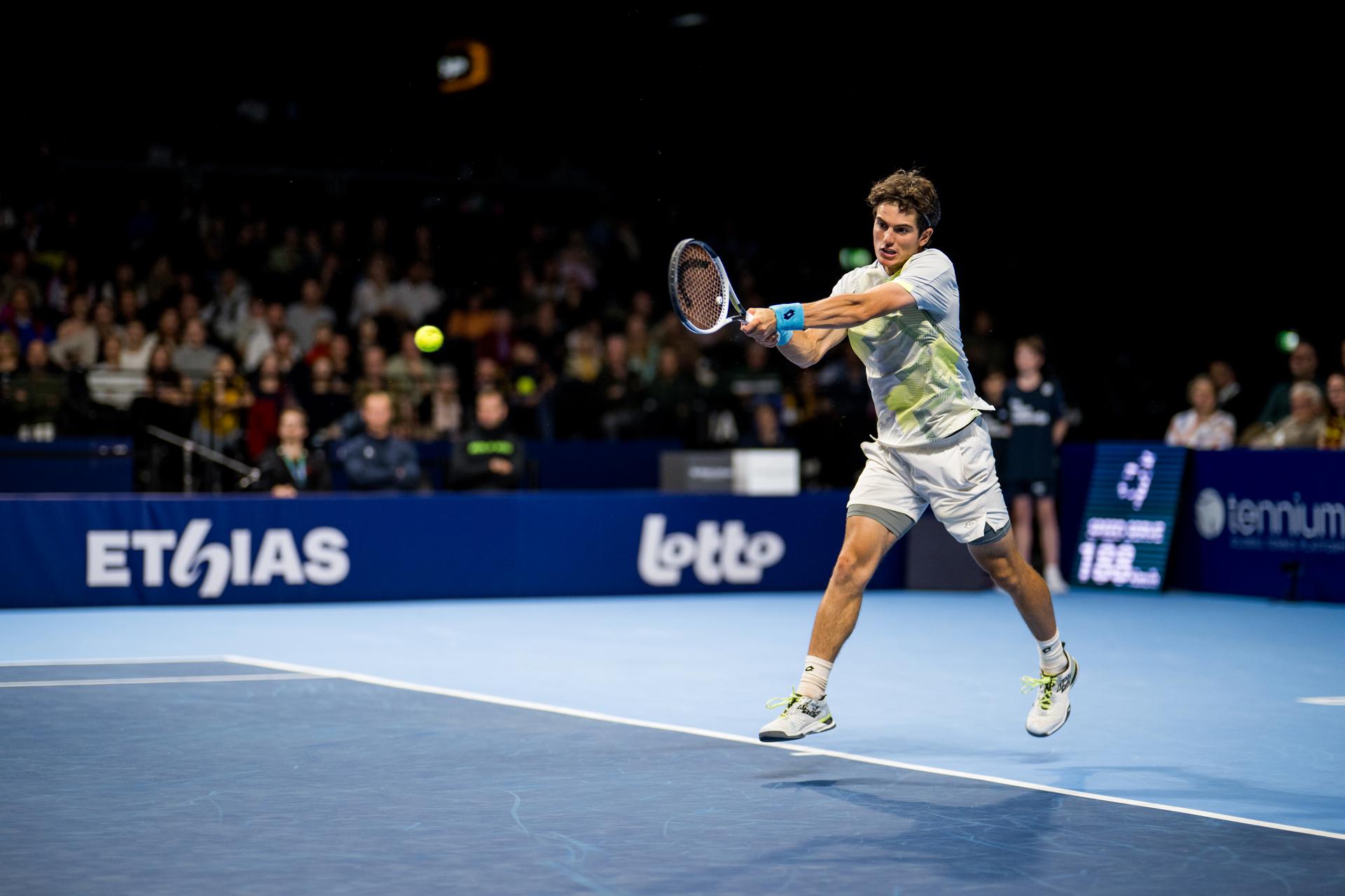 Belgian Gilles-Arnaud Bailly pictured in action during the European Open ATP tennis tournament in Brussels, on Wednesday 15 October 2025. This year's edition of the tournament is taking place from 12 to 19 October 2025. BELGA PHOTO JASPER JACOBS