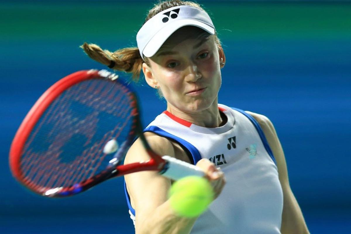 Kazakhstan's Elena Rybakina hits a return to Russia's Diana Shnaider during their women's singles semifinal match at the Ningbo Open tennis tournament in Ningbo, China's eastern Zhejiang province on October 24, 2026.  CN-STR / AFP