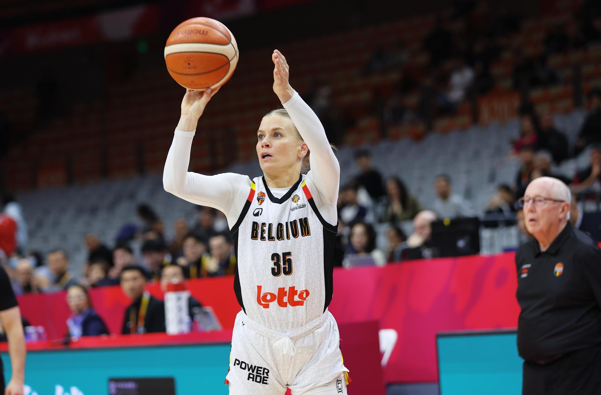 Belgium's Julie Vanloo fights for the ball during a basket game between Belgium's national team Belgian Cats and Mali, in Wuhan, China, on Saturday 14 March 2026, the third game (out of 5) of the qualifications phase for the World Cup Basket tournament. BELGA PHOTO NIKOLA KRSTIC