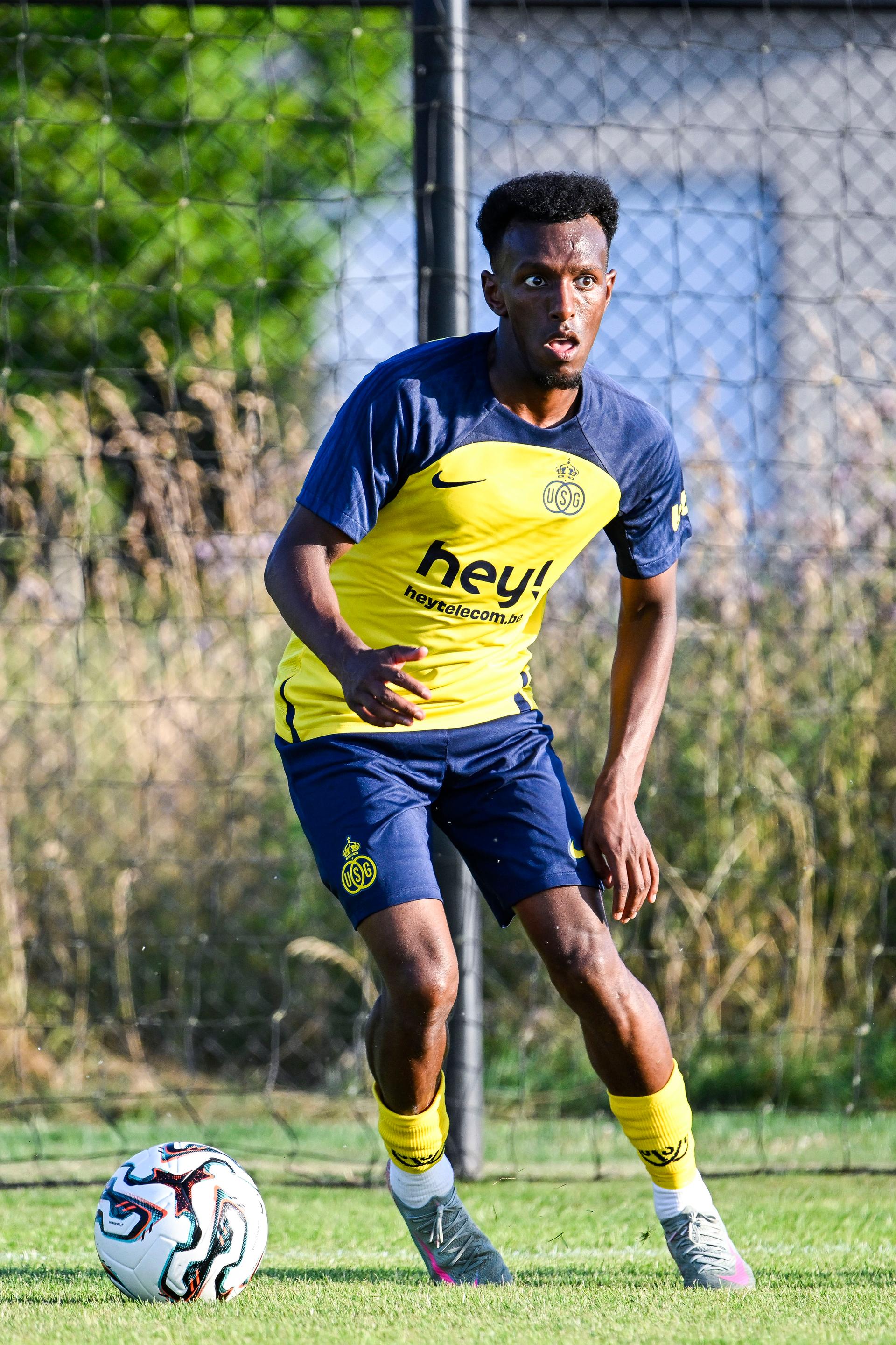 Union's Henok Teklab pictured in action during a friendly game between Union Saint-Gilloise and Union Rochefortoise, Tuesday 01 July 2025 in Nijlen, in preparation of the upcoming 2025-2026 season. BELGA PHOTO TOM GOYVAERTS