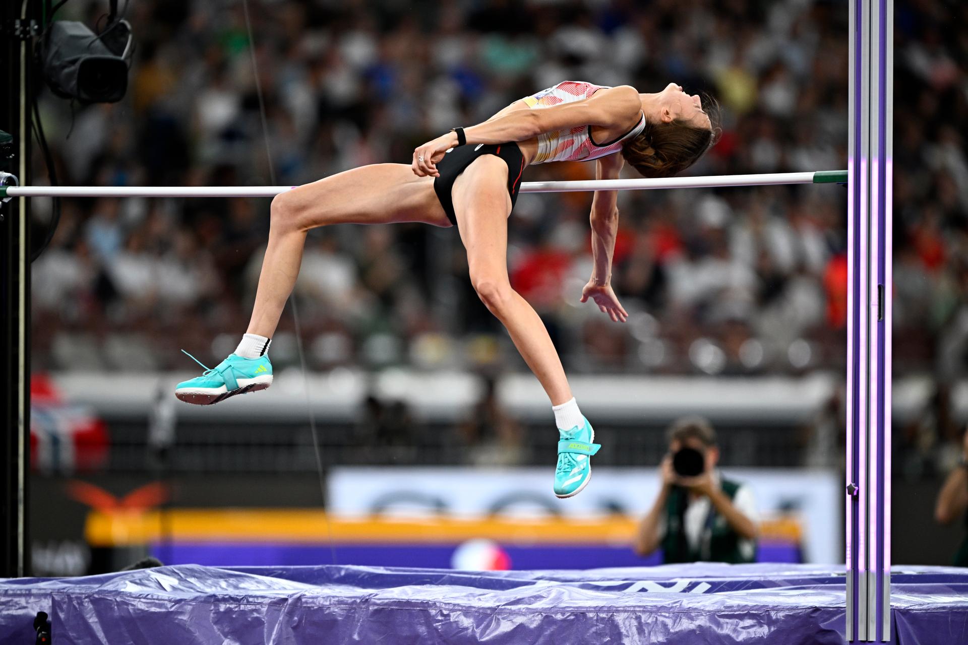 Belgian Merel Maes pictured during the High Jump women final, at the World Athletics Championships in Tokyo, Japan, on Sunday 21 September 2025. The outdoor Worlds are taking place from 13 to 21 September. BELGA PHOTO JASPER JACOBS
