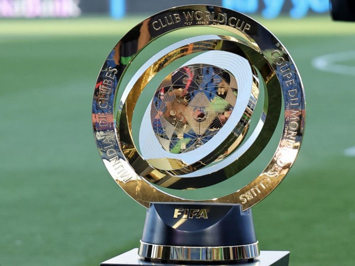 The FIFA Club World Cup trophy is displayed before the Spanish league football match between Getafe CF and Real Madrid CF at the Coliseum Alfonso Perez stadium in Getafe, on April 23, 2025. The Club World Cup trophy is touring for 147 days in 20 countries and 29 cities worlwide.  Thomas COEX / AFP