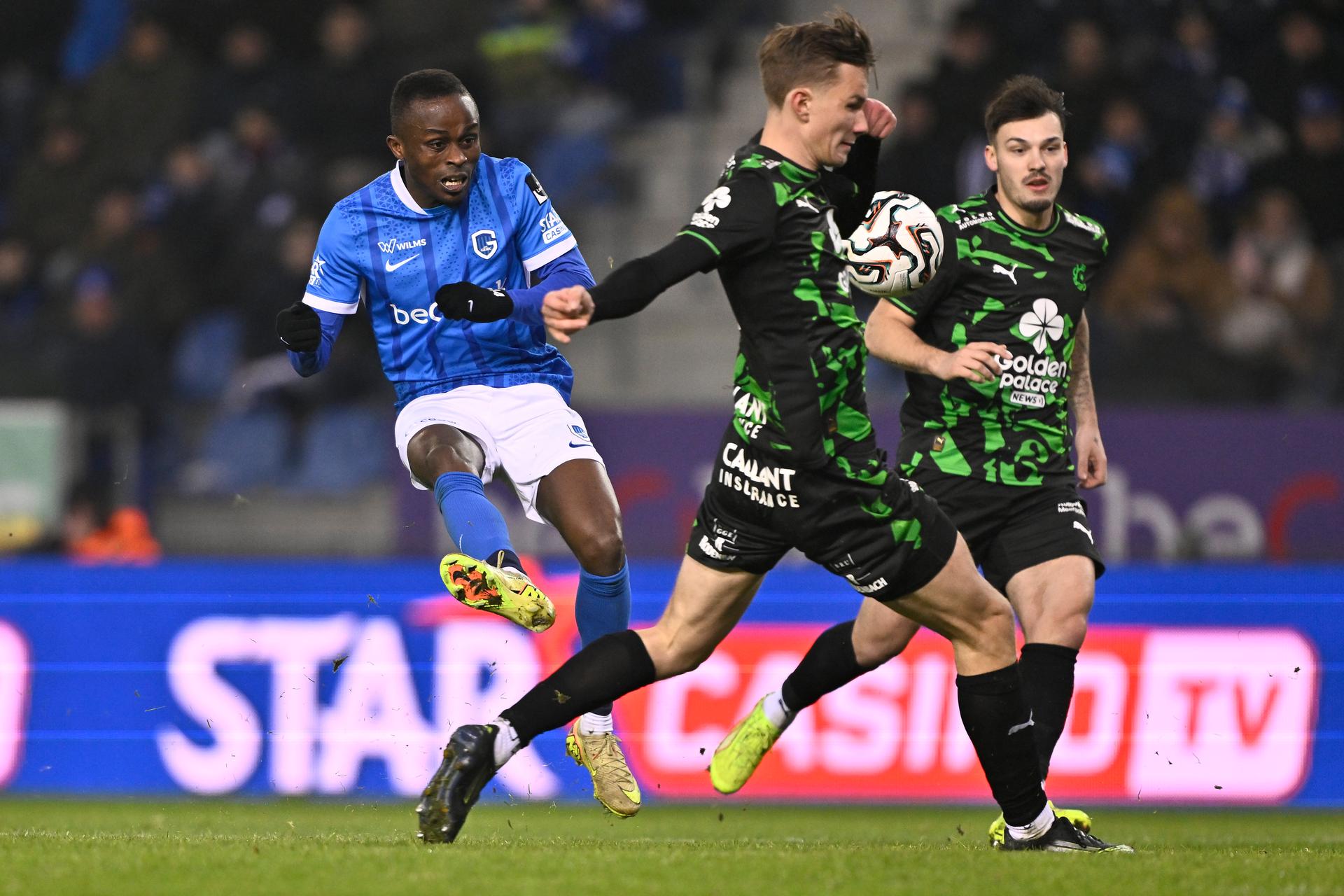 Genk's Yira Sor pictured in action during a soccer match between KRC Genk and Cercle Brugge, Sunday 25 January 2026 in Genk, a game of day 22 of the 2025-2026 'Jupiler Pro League' first division of the Belgian championship. BELGA PHOTO JOHAN EYCKENS