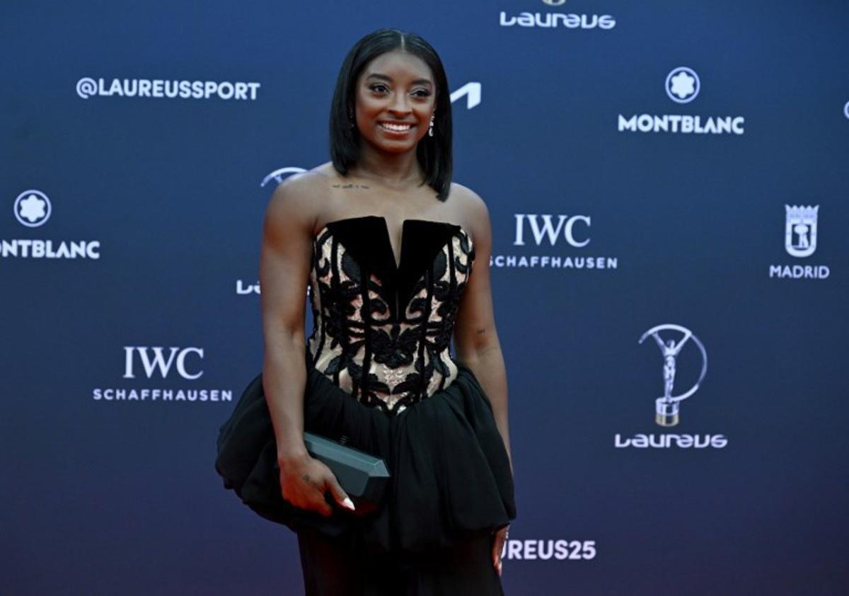US gymnast Simone Biles poses on the Red Carpet ahead of the 26th Laureus World Sports Awards gala in Madrid on April 21, 2025.  JAVIER SORIANO / AFP
