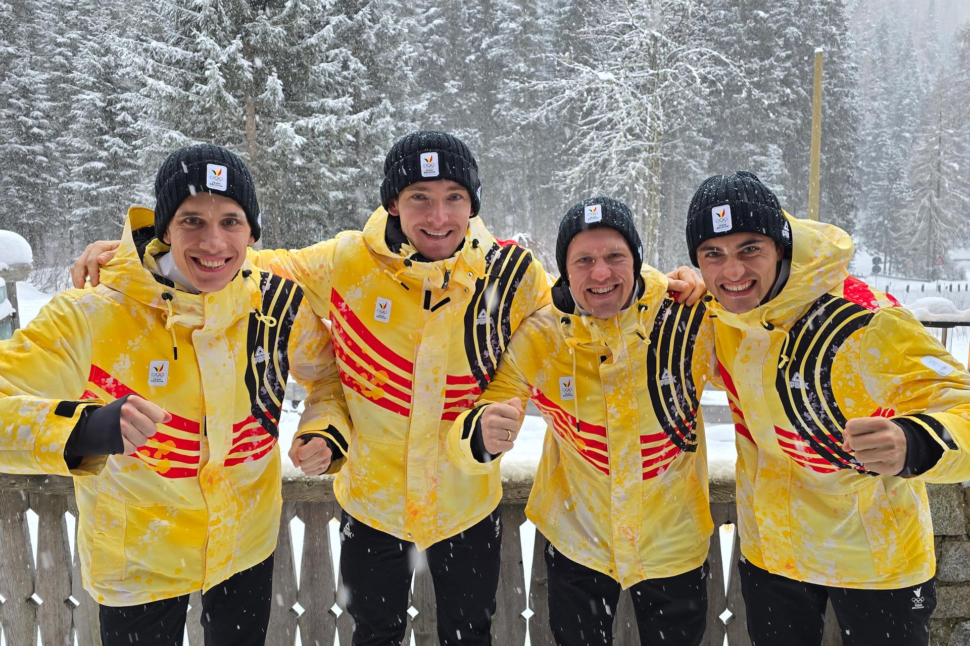 ATTENTION EDITORS - HANDOUT PICTURES - EDITORIAL USE ONLY - MANDATORY CREDIT BOIC-COIB    -      Handout pictures released on Monday 16 February 2026, by the Belgian International and Olympic Committee shows the Belgian Lynxes men's biathlon relay team Marek Mackels, Florent Claude, Thierry Langer and Sam Parmantier in Anterselva, at the Milano Cortina 2026 Olympic Winter Games.  *** Belga and Belga Editorial Board decline all responsibility regarding the content of this picture. *** PHOTO HAND OUT  BOIC-COIB/ BENJAMIN WERY