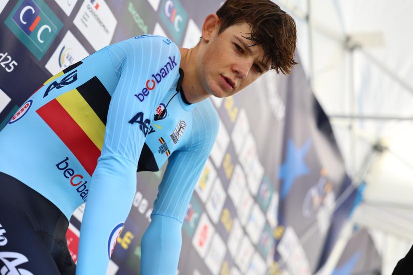 Belgian silver medallist Matisse Van Kerckhove pictured after the 24 km time trial of the men U23 category at the UEC road European cycling championships, Wednesday 01 October 2025, in Loriol-sur-Drome, France. The European cycling championships Drome-Ardeche takes place from 1 to 5 October, France. BELGA PHOTO DAVID PINTENS