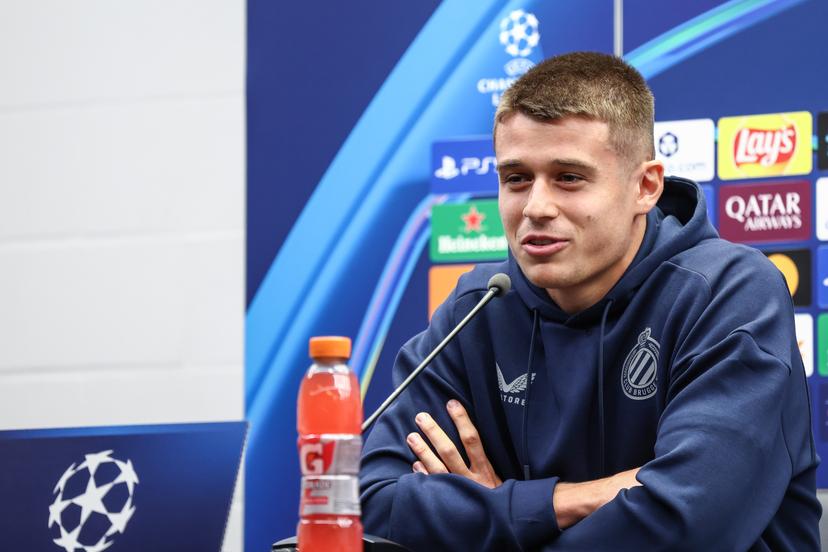 Club's Nicolo Tresoldi pictured during a press conference of Belgian soccer team Club Brugge, in Brugge, on Wednesday 17 September 2025. The team is preparing for a game against French team AS Monaco on Thursday, on the opening day of the League phase of the UEFA Champions League tournament. BELGA PHOTO BRUNO FAHY