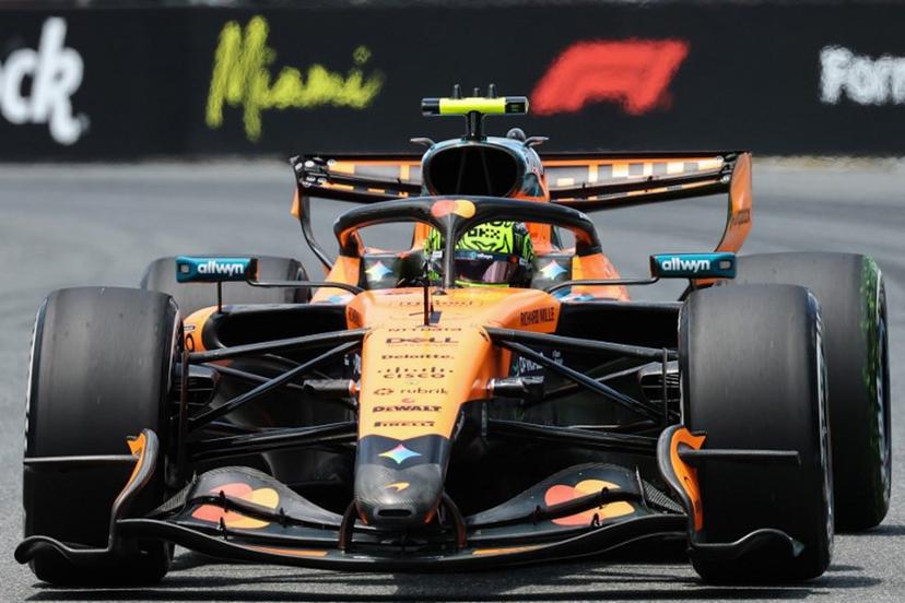 McLaren's British driver Lando Norris races during a practice session for the 2026 Miami Formula One Grand Prix at Miami International Autodrome in Miami Gardens, Florida, on May 1, 2026.   CHARLY TRIBALLEAU / AFP