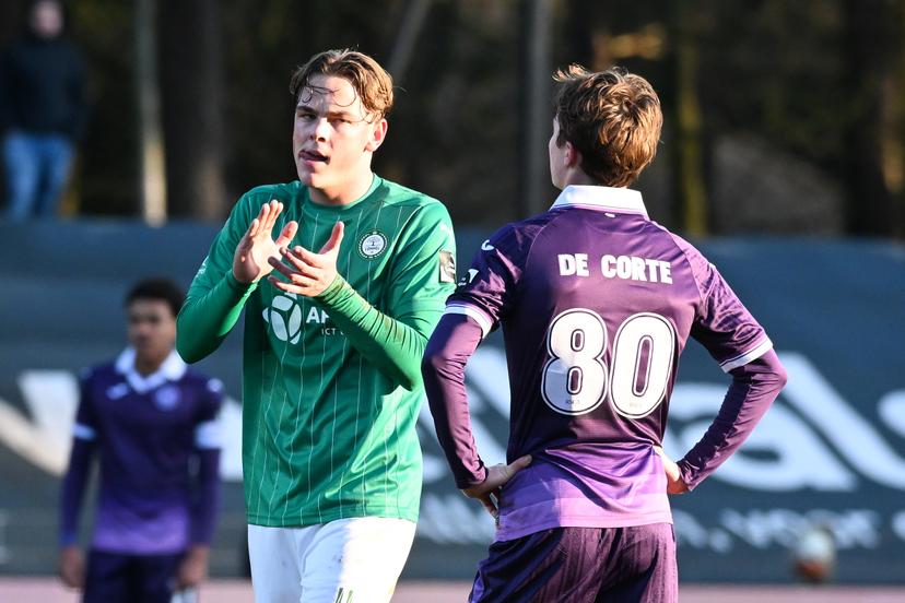 Lommel's Robin van Duiven celebrates after scoring during a soccer game between Lommel SK and RSCA Futures, Saturday 14 February 2026 in Lommel, on day 25 of the 2025-2026 'Challenger Pro League' 1B second division of the Belgian championship. BELGA PHOTO JILL DELSAUX