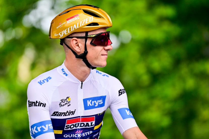 Belgian Remco Evenepoel of Soudal Quick-Step pictured at the start of stage 14 of the 2025 Tour de France cycling race, from Pau to Luchon-Superbagneres (183 km), on Saturday 19 July 2025 in France. The 112th edition of the Tour de France starts on Saturday 5 July in Lille, France, and will finish in Paris, France on the 27th of July. BELGA PHOTO DIRK WAEM