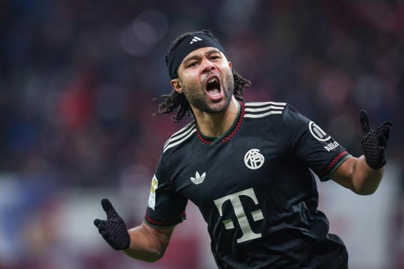 Bayern Munich's German forward #07 Serge Gnabry celebrates after scoring the 1-1 goal during the German first division Bundesliga football match between RB Leipzig and FC Bayern Munich in Leipzig, eastern Germany, on January 17, 2026.  Ronny HARTMANN / AFP
