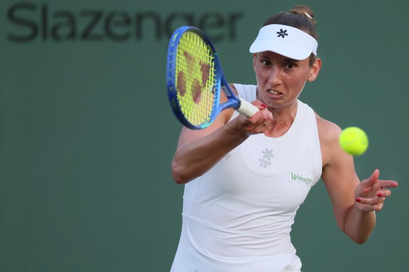 Belgian Elise Mertens pictured in action during a tennis match against Czech Fruhvirtova, in the first round of the women's singles at the 2025 Wimbledon grand slam tournament, Monday 30 June 2025 at the All England Tennis Club, in South-West London, Britain. BELGA PHOTO BENOIT DOPPAGNE