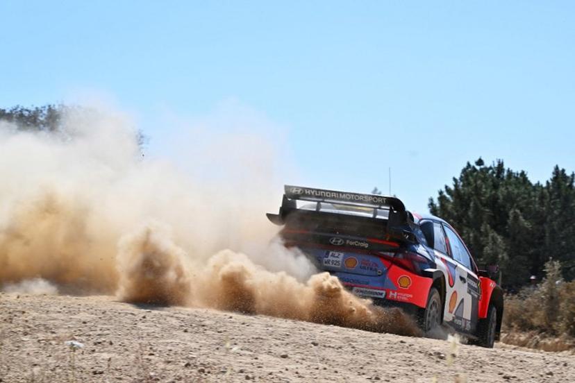 Belgium driver Thierry Neuville steers his Hyundai i20N Rally 1 assisted by his co-driver Martijn Wydaeghe, as they compete in the SS15 special between San Giacomo and Plebi during the 22nd edition of the Rally Italia Sardegna, 6th round of the FIA World Rally Championship (WRC), near Olbia, Sardinia, on June 8, 2025.  Andreas SOLARO / AFP
