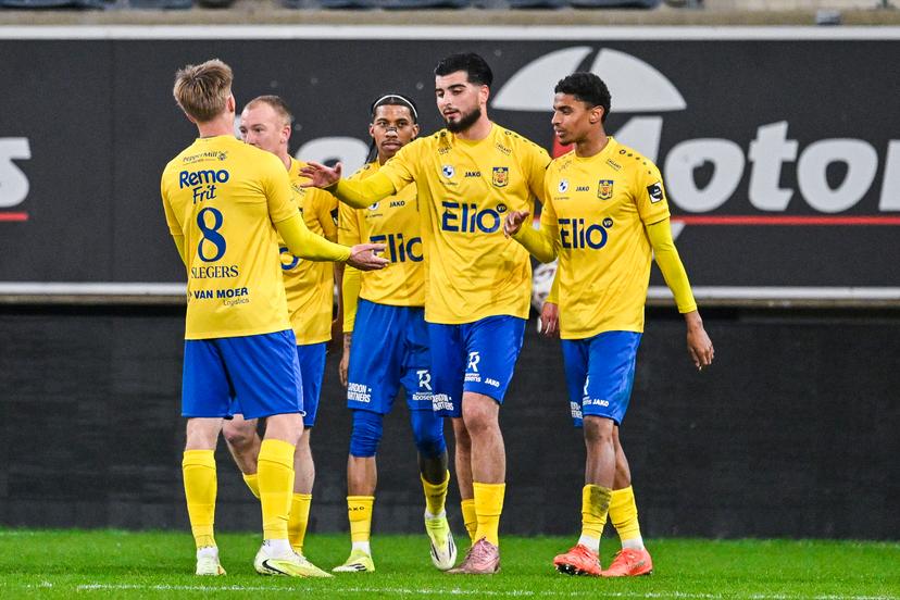 Beveren's Huseyin Erturk celebrates after scoring during a soccer match between Jong KAA Gent and SK Beveren, Wednesday 28 January 2026 in Gent, on day 21 of the 2025-2026 'Challenger Pro League' first division of the Belgian championship. BELGA PHOTO TOM GOYVAERTS