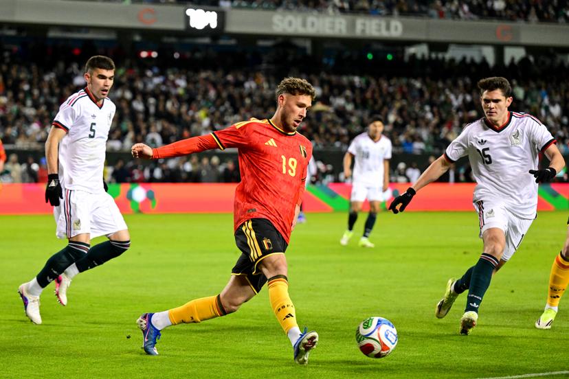 Belgium's Lucas Stassin pictured during a friendly soccer game between the Mexican national team and Belgian national soccer team Red Devils in Chicago, on Wednesday 01 April 2026, in preparation for the 2026 World Cup. BELGA PHOTO DIRK WAEM
