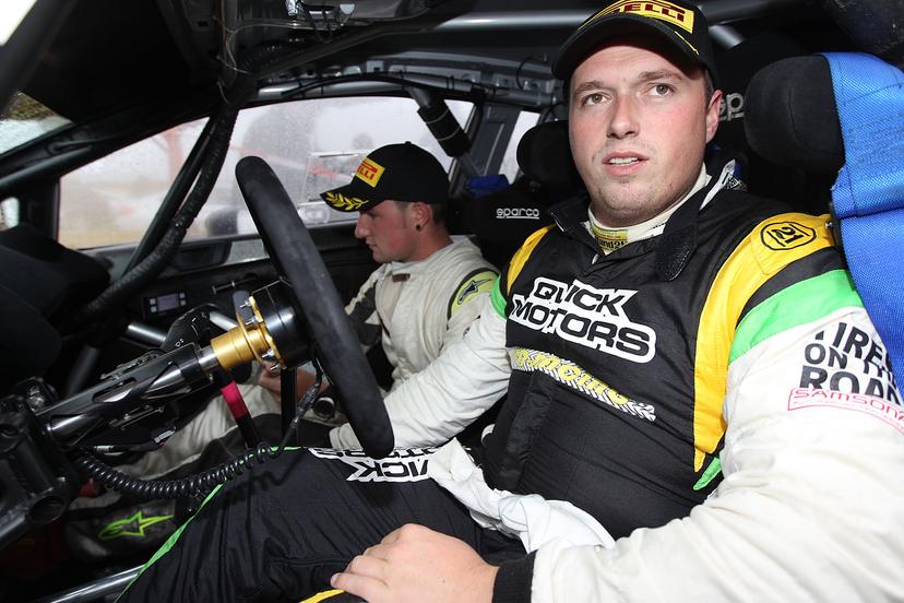 20150905 - PASSENDALE, BELGIUM : Belgian driver Tom Van Rompuy  and his co-driver Bert Feys pictured at the Omloop van Vlaanderen rally, seventh stage of the Belgian Rally Championship, Saturday 05 September 2015, near Passendale. BELGA PHOTO WILLY WEYENS