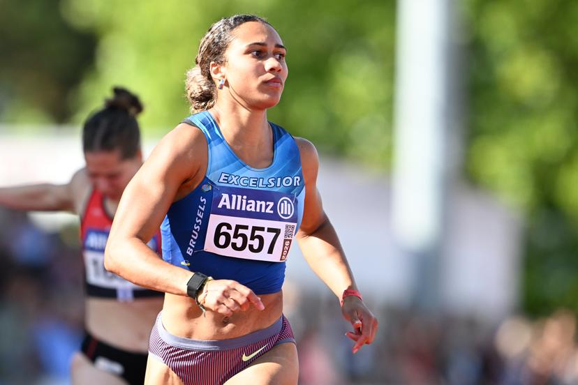 Belgian Delphine Nkansa pictured in action during the women's 200m race, at the Belgian athletics championships, Sunday 26 July 2026 in Kessel-Lo, Leuven. BELGA PHOTO JILL DELSAUX