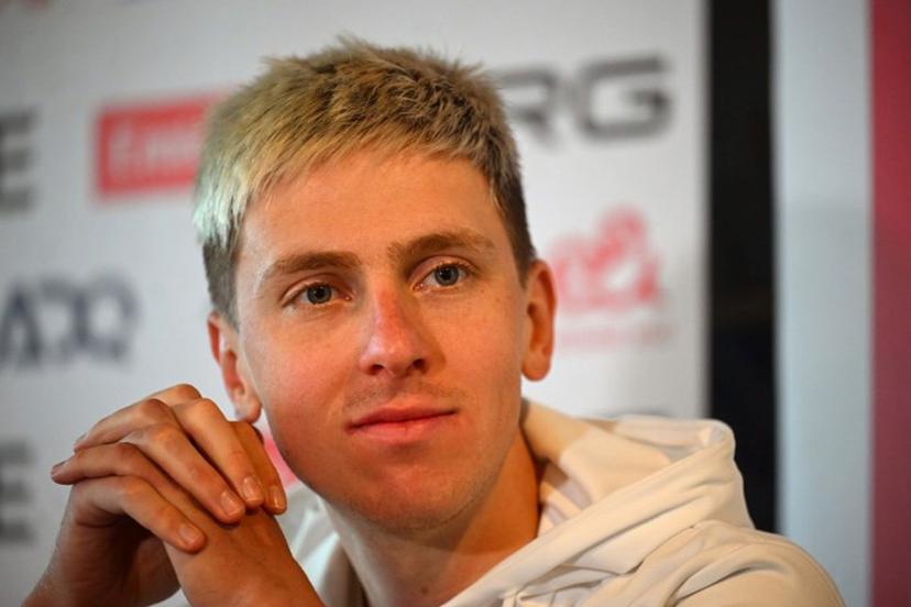 UAE Emirates-XRG's Slovenian rider Tadej Pogacar attends a press conference ahead of the 110th edition of Tour of Flanders, one-day cycling race in Waregem on April 3, 2026.  Nicolas TUCAT / AFP