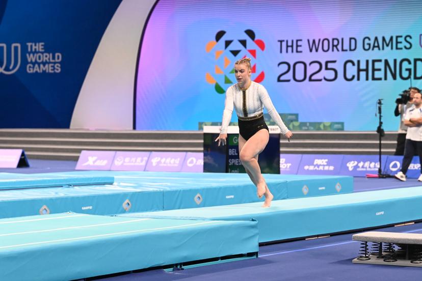ATTENTION EDITORS - HANDOUT PICTURE - EDITORIAL USE ONLY - MANDATORY CREDIT BOIC - COIB   -  Lani Spiessens tumbling during the World Games 2025, in Chenghdu, China, on Saturday 9 August 2025. This year, the World Games take place from 07 to 17 augustus. PHOTO HANDOUT BOIC - COIB
