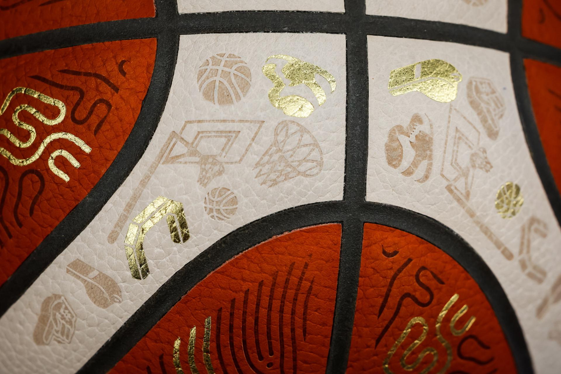 Illustration shows a basketball ball with the logo of FIBA Euro Basket, Thursday 21 August 2025 Euro is held in Cyprus, Finland, Poland and Latvia from August 27th to September 14th 2025. BELGA PHOTO WOJCIECH FIGURSKI - POLAND OUT -