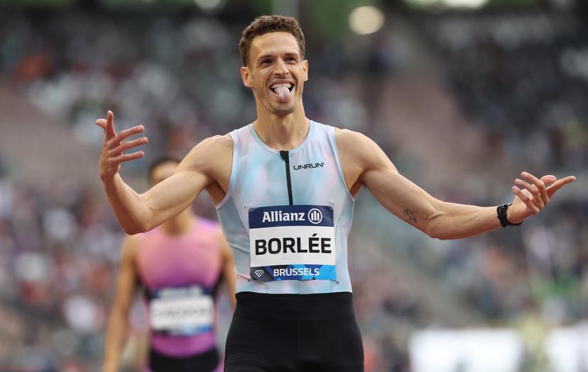 Belgian Dylan Borlee celebrates during the 49th edition of the Memorial Van Damme Diamond League athletics event in Brussels, Friday 22 August 2025. BELGA PHOTO VIRGINIE LEFOUR