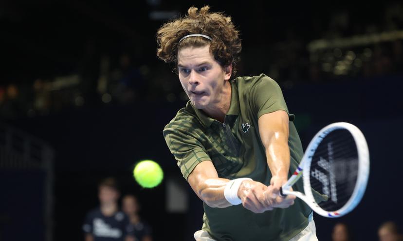 Belgian Alexander Blockx pictured in action during the European Open ATP tennis tournament in Brussels, on Sunday 12 October 2025. This year's edition of the tournament is taking place from 12 to 19 October 2025. BELGA PHOTO VIRGINIE LEFOUR