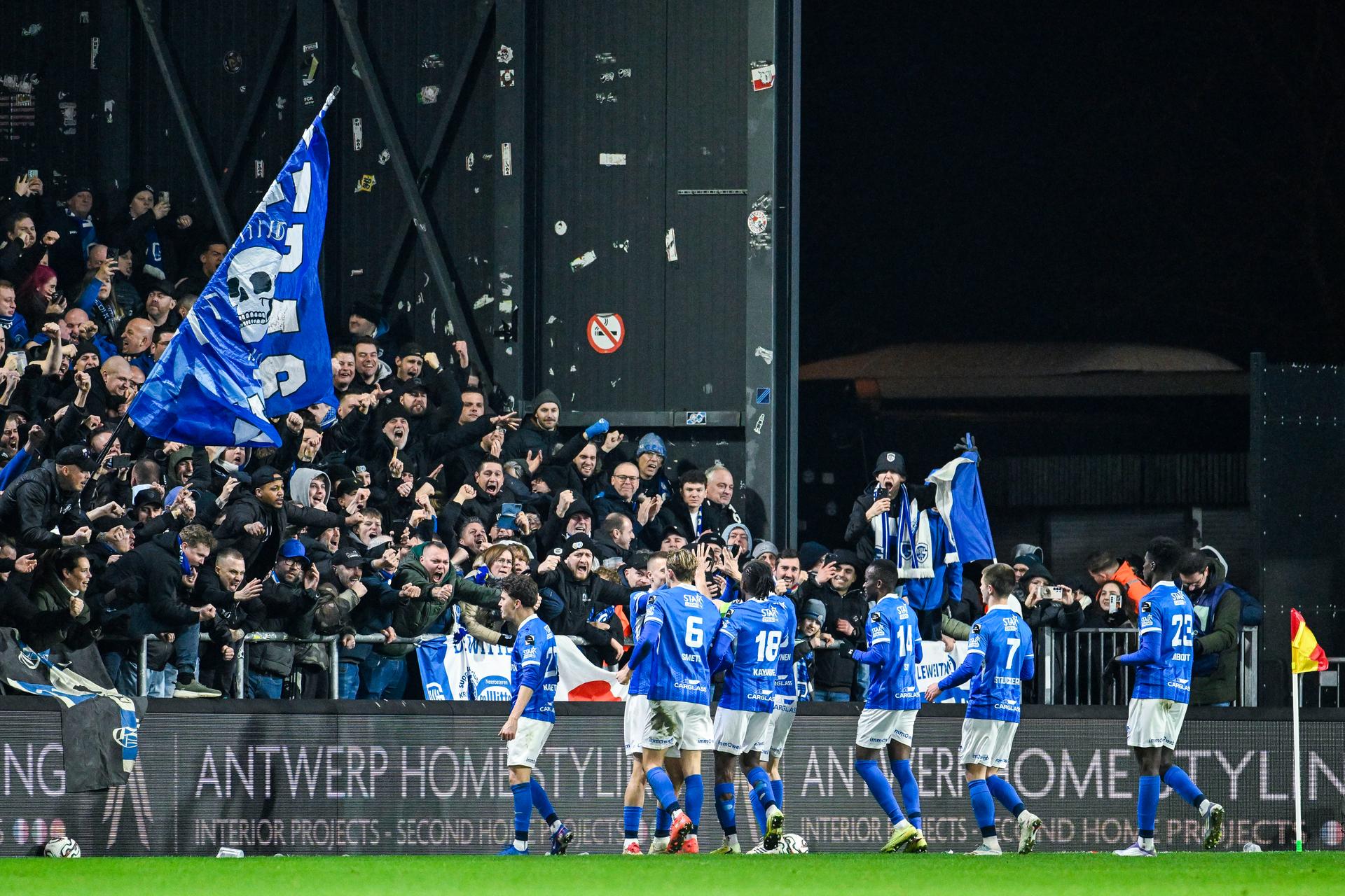 Genk's Daan Heymans celebrates after scoring during a soccer match between KV Mechelen and KRC Genk, Friday 13 February 2026 in Mechelen, on day 25 of the 2025-2026 'Jupiler Pro League' first division of the Belgian championship. BELGA PHOTO TOM GOYVAERTS