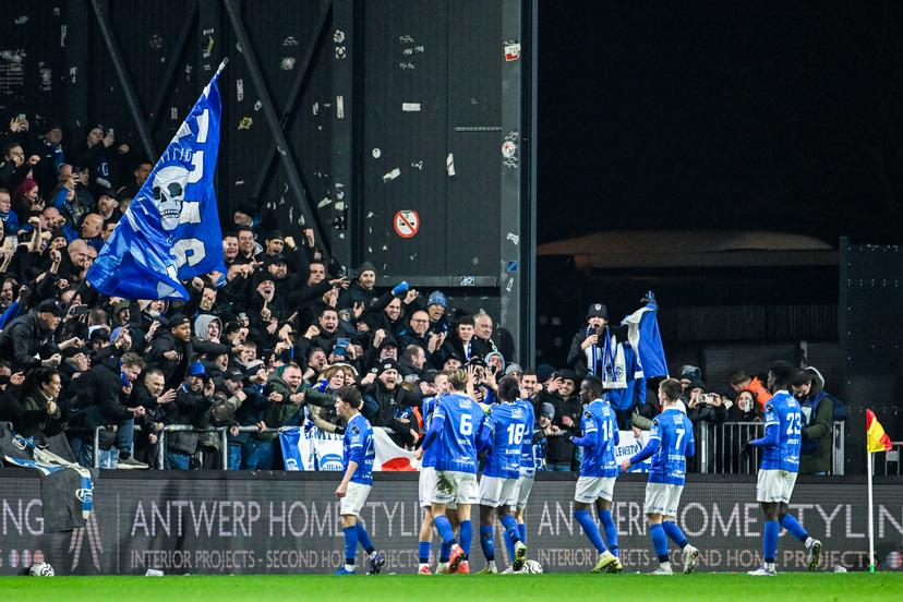 Genk's Daan Heymans celebrates after scoring during a soccer match between KV Mechelen and KRC Genk, Friday 13 February 2026 in Mechelen, on day 25 of the 2025-2026 'Jupiler Pro League' first division of the Belgian championship. BELGA PHOTO TOM GOYVAERTS