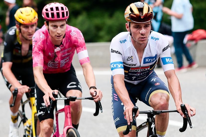 Belgian Remco Evenepoel of Soudal Quick-Step pictured in action during stage 14 of the 2025 Tour de France cycling race, from Pau to Luchon-Superbagneres (183 km), on Saturday 19 July 2025 in France. The 112th edition of the Tour de France starts on Saturday 5 July in Lille, France, and will finish in Paris, France on the 27th of July. BELGA PHOTO POOL LUCA BETTINI
