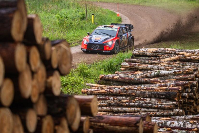 Belgian driver Thierry Neuville and co-driver Martijn Wydaeghe compete in their Hyundai i20 N Rally 1 Rally1 during the Hellenurme stage of the WRC Rally Estonia, the eighth round of the FIA World Rally Championship, on July 20, 2025 near Otepaa, Estonia.  TIMO ANIS / AFP