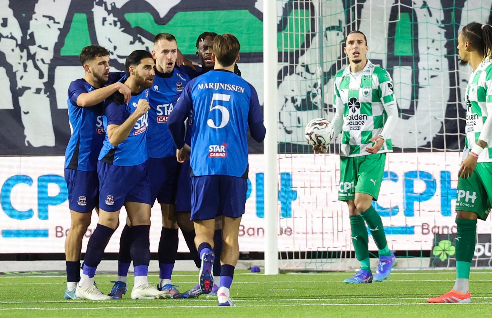 Dender's Roman Kvet celebrates after scoring during a soccer match between RAAL La Louviere and FCV Dender EH, Friday 05 December 2025 in La Louviere, on day 17 of the 2025-2026 'Jupiler Pro League' first division of the Belgian championship. BELGA PHOTO VIRGINIE LEFOUR