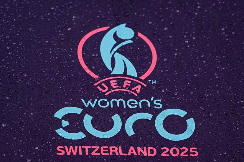 Illustration picture of the UEFA Women's EURO Switzerland 2025 logo under the rain during the women's UEFA Euro 2025 match between Spain and Belgium at Stockhorn Arena on July 7, 2025 in Thun, Switzerland. (Photo by Baptiste Fernandez/Icon Sport) BENELUX ONLY