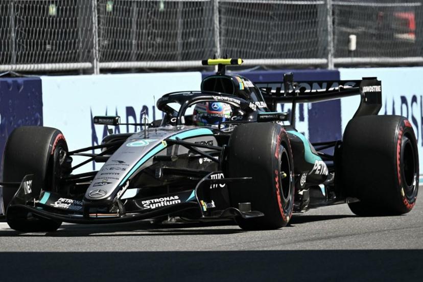 Mercedes' Italian driver Kimi Antonelli races during the qualifying session for the 2026 Miami Formula One Grand Prix at Miami International Autodrome in Miami Gardens, Florida, on May 2, 2026.   CHANDAN KHANNA / AFP