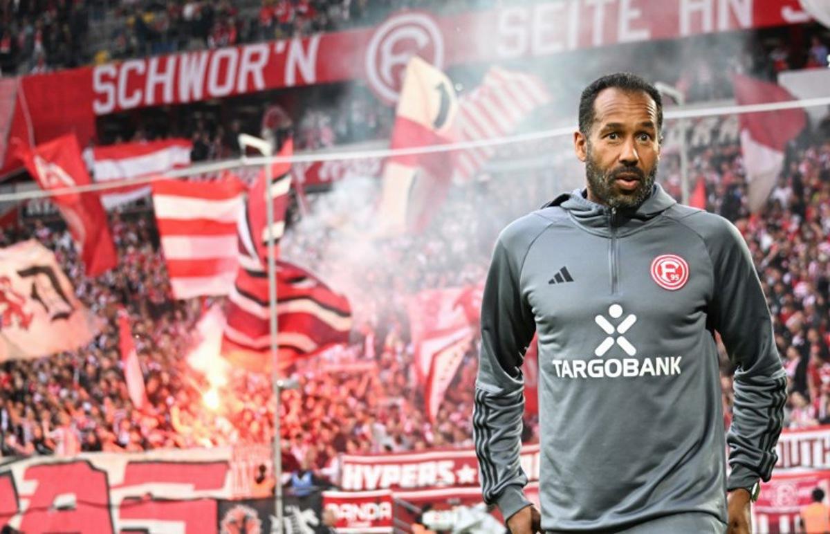 Fortuna Duesseldorf's German head coach Daniel Thioune attends the German Bundesliga relegation play-off 2nd-leg football match Fortuna Duesseldorf vs VfL Bochum on May 27, 2024 in Duesseldorf, western Germany.  UWE KRAFT / AFP